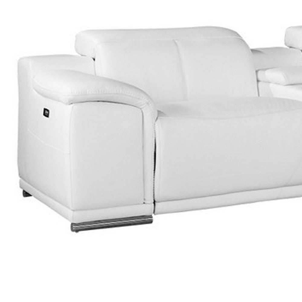 White Italian Leather Power Reclining U Shaped Seven Piece Corner Sectional With Console-5