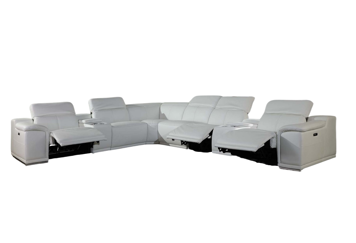 White Italian Leather Power Reclining U Shaped Eight Piece Corner Sectional With Console-2