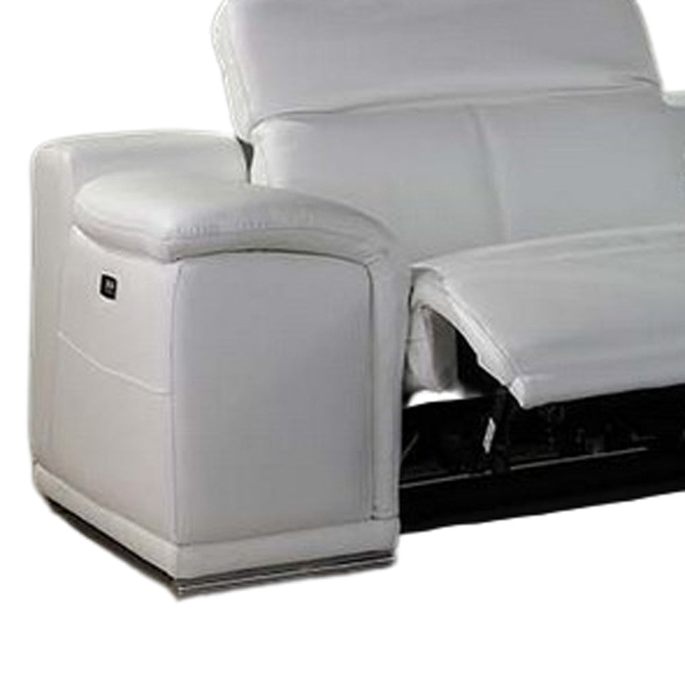 White Italian Leather Power Reclining U Shaped Eight Piece Corner Sectional With Console-4