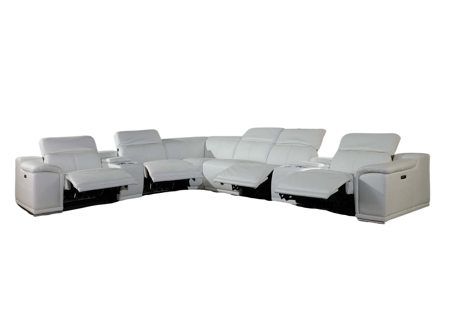 White Italian Leather Power Reclining U Shaped Eight Piece Corner Sectional With Console-2
