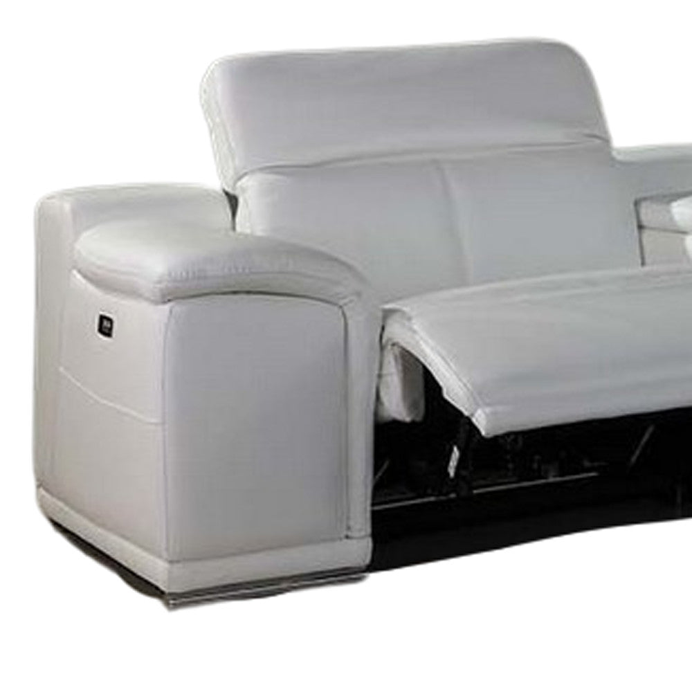 White Italian Leather Power Reclining U Shaped Eight Piece Corner Sectional With Console-5