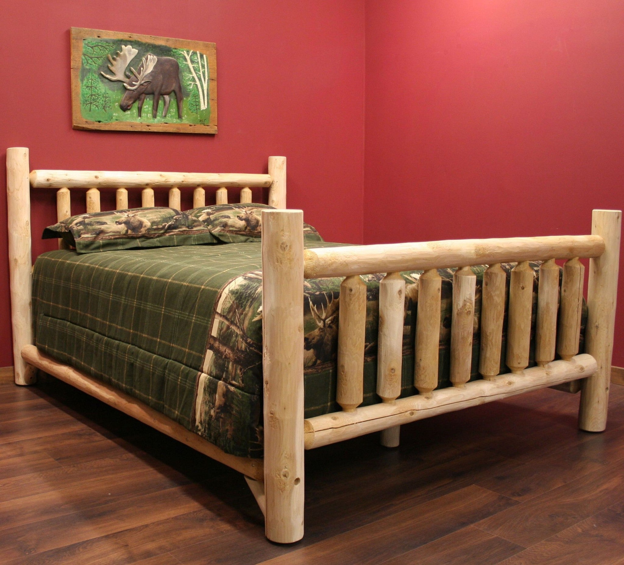 Natural Dark Brown Finish Low Post Cedar Log Queen Bed-4