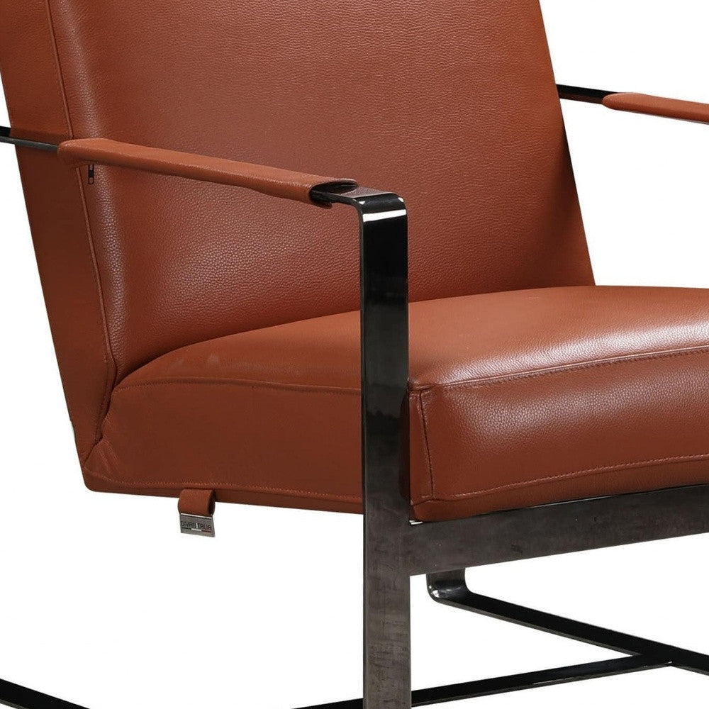 28" Camel And Black Genuine Leather Arm Chair-5