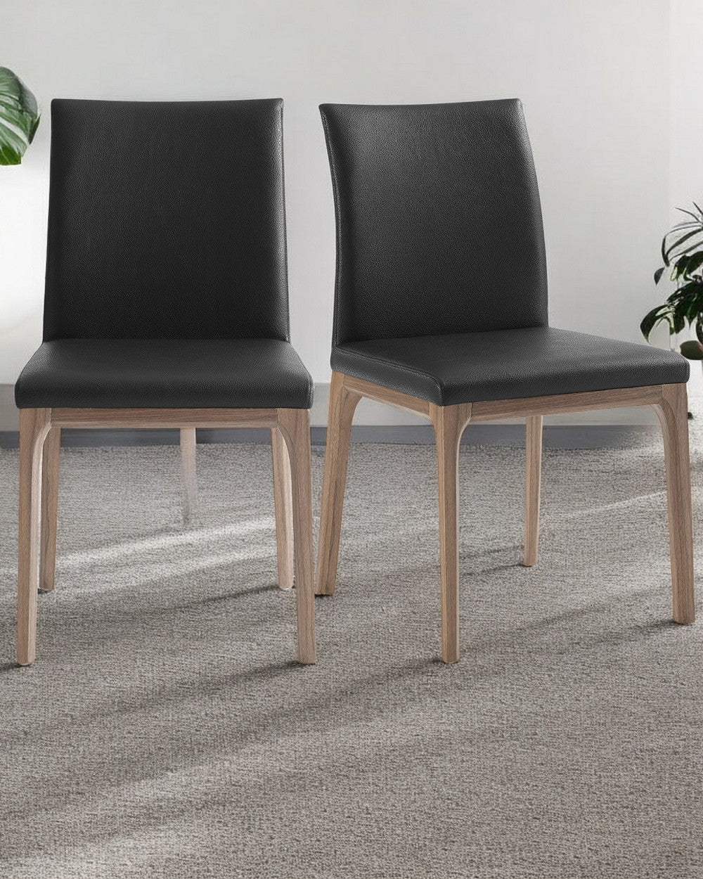 Set of Two Black and Brown Upholstered Faux Leather Dining Side Chairs-0