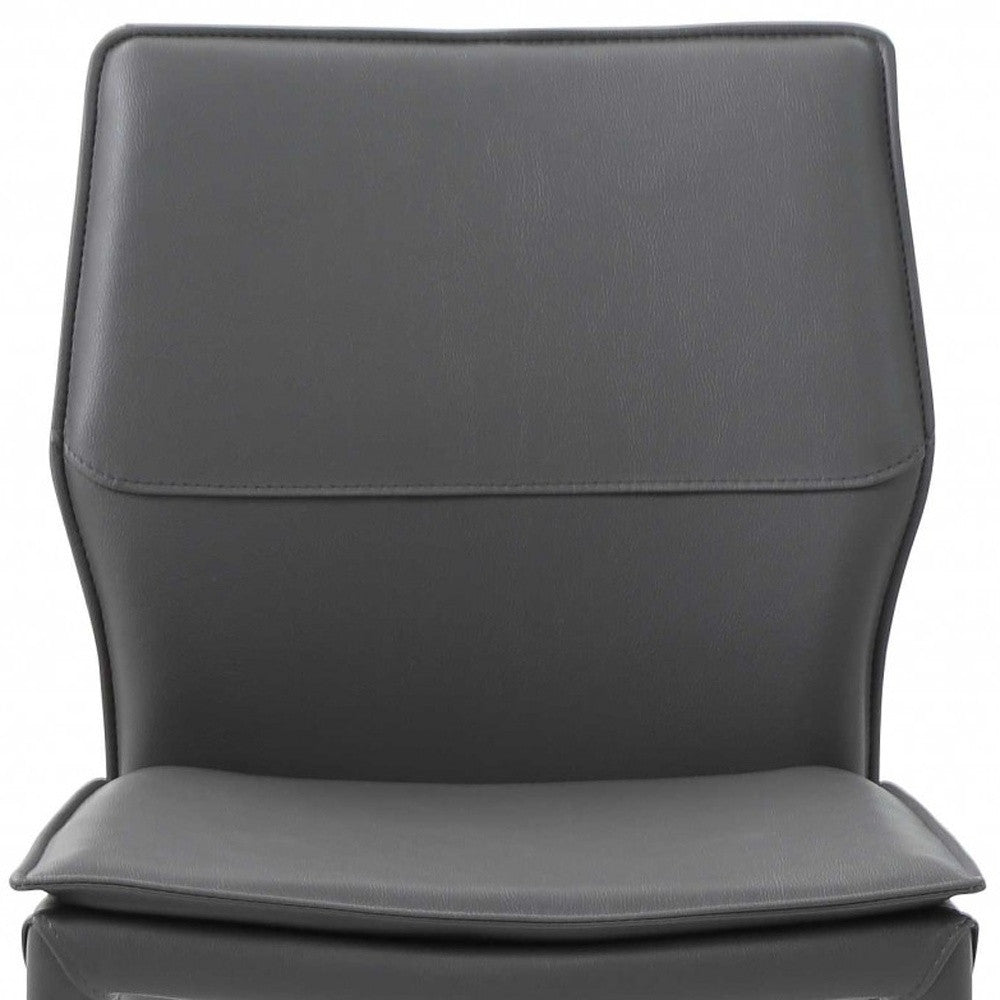 Set of Two Gray Slipcovered Upholstered Faux Leather Dining Side Chairs-5