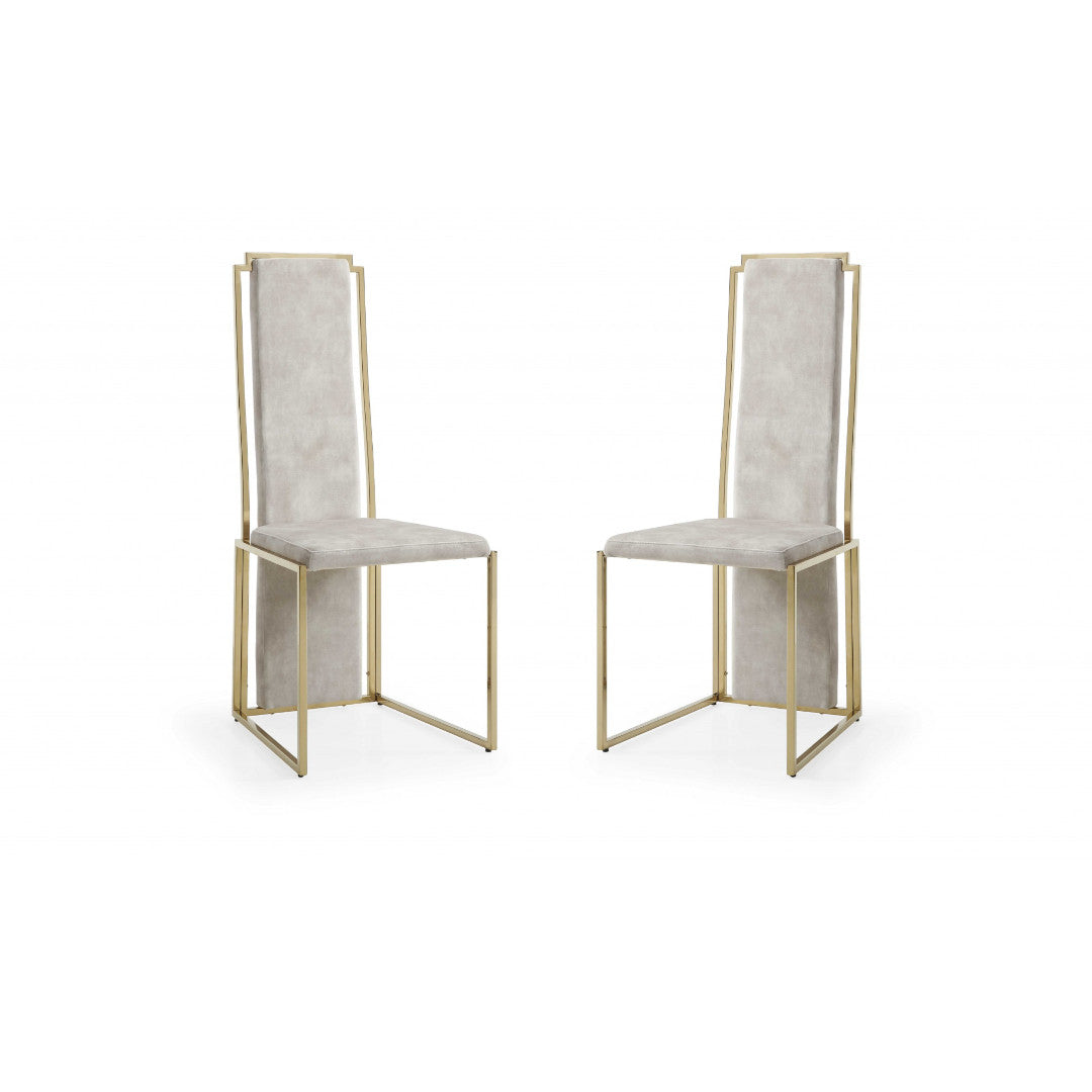 Set of Two Beige and Gold Upholstered Dining Side Chairs-4