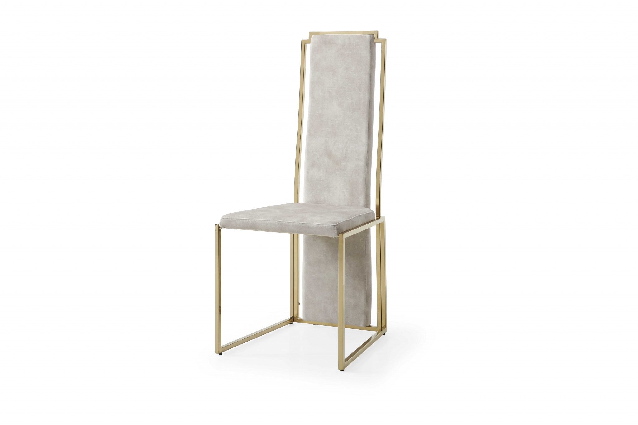 Set of Two Beige and Gold Upholstered Dining Side Chairs-0