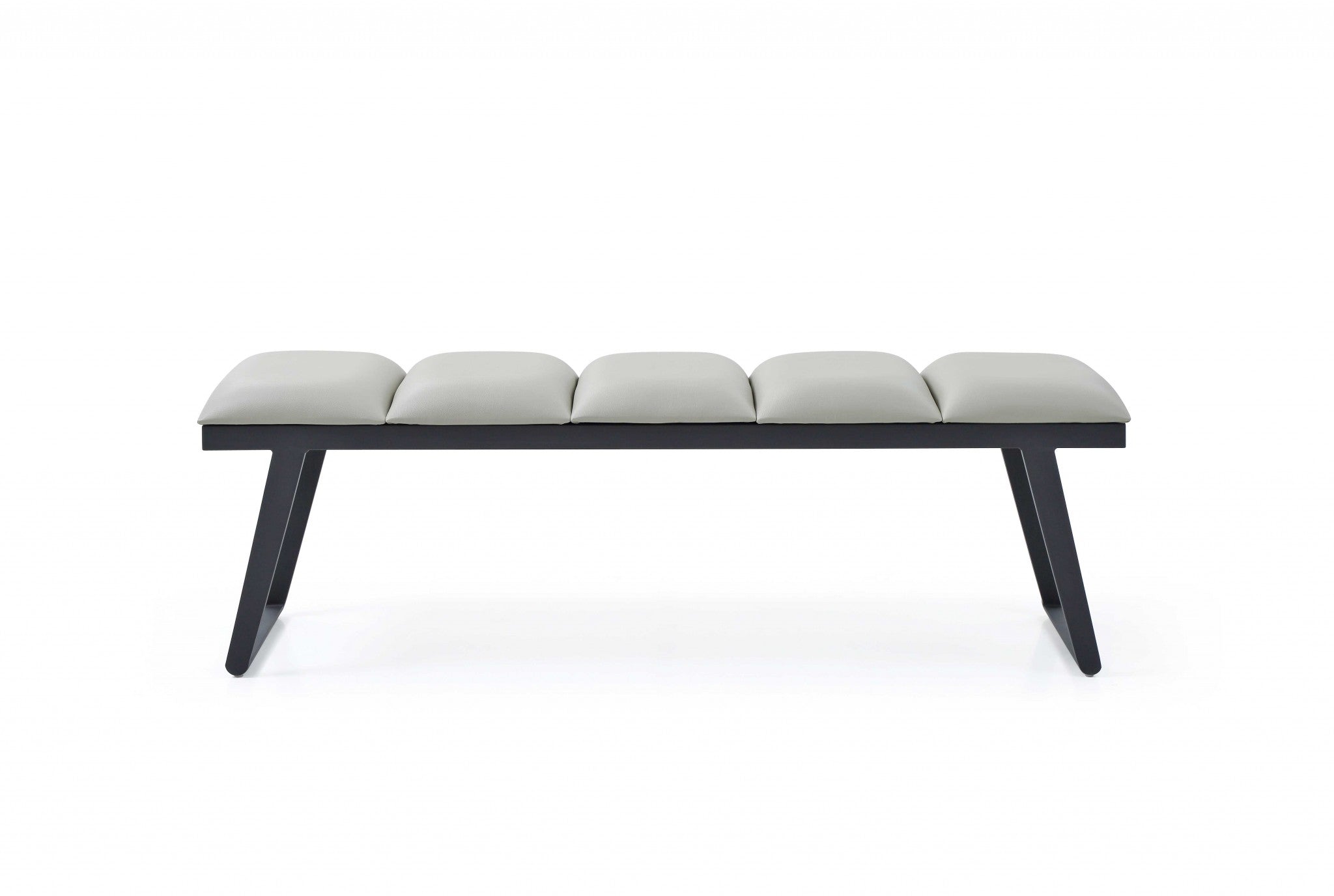 57" Light Gray and Black Upholstered Faux Leather Bench-1