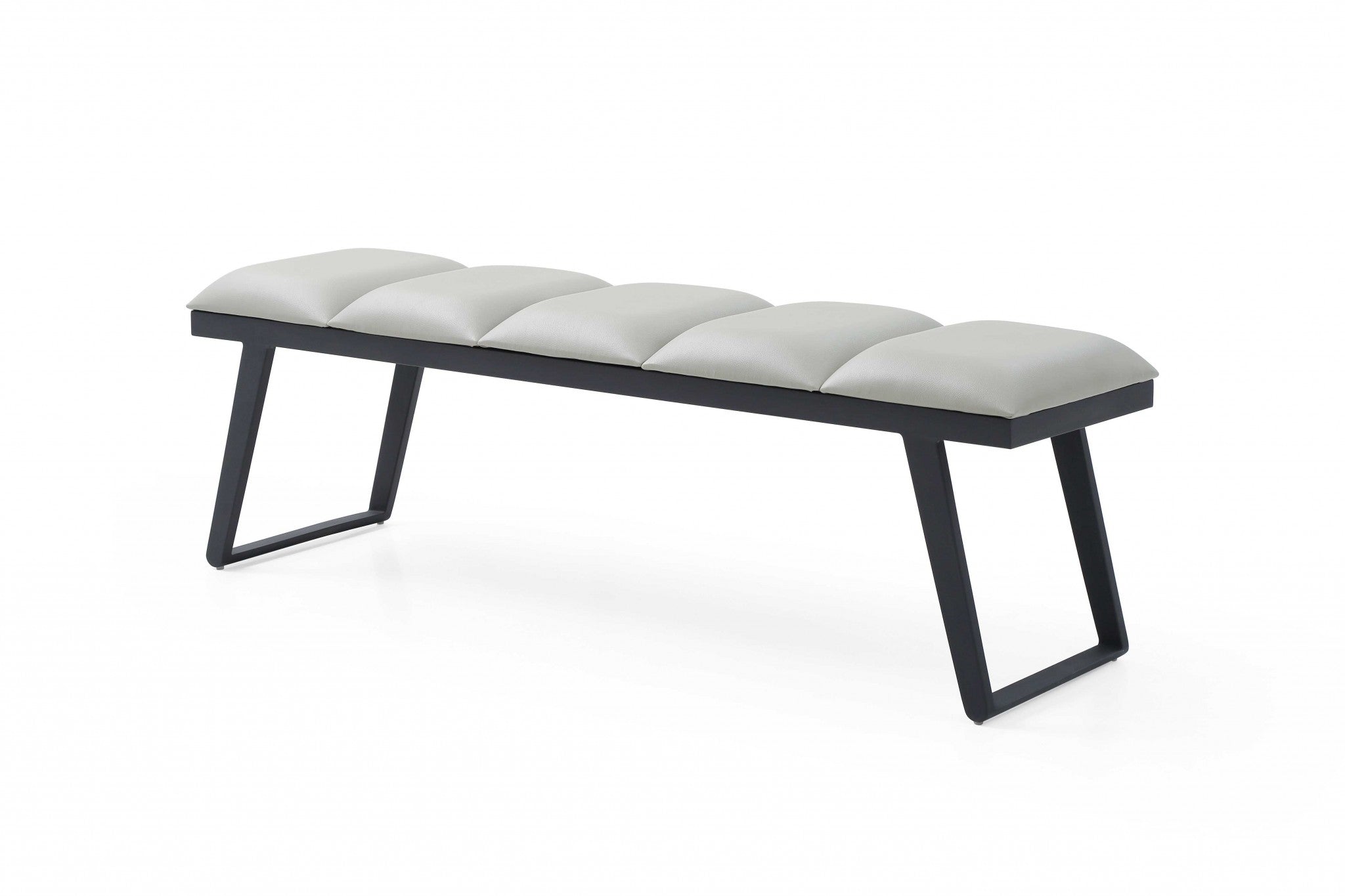 57" Light Gray and Black Upholstered Faux Leather Bench-2