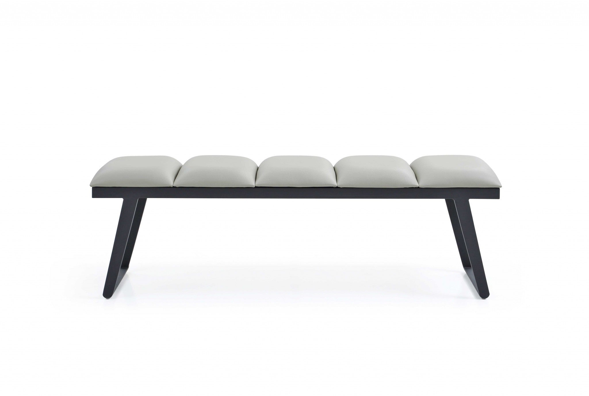 57" Light Gray and Black Upholstered Faux Leather Bench-3
