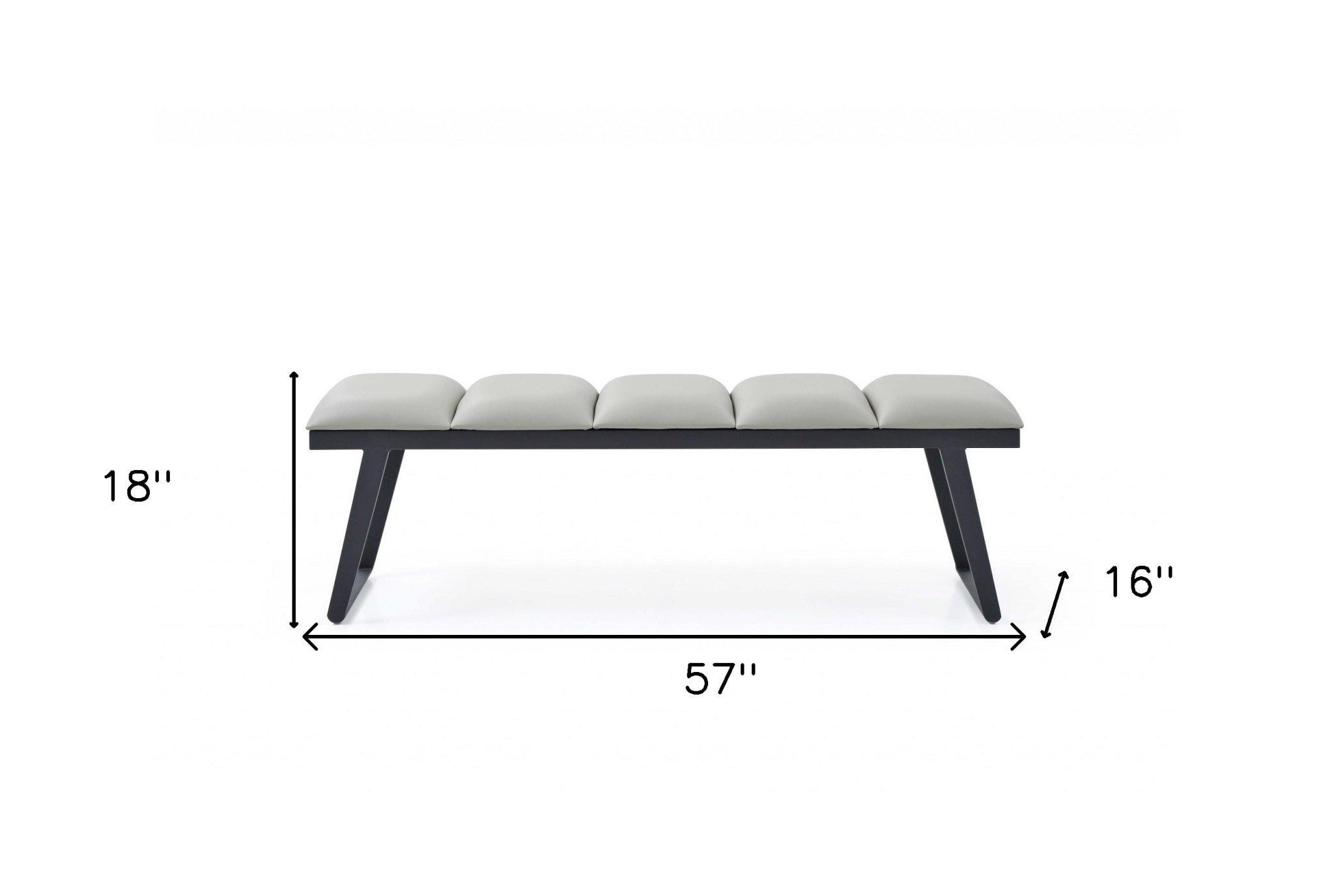 57" Light Gray and Black Upholstered Faux Leather Bench-5