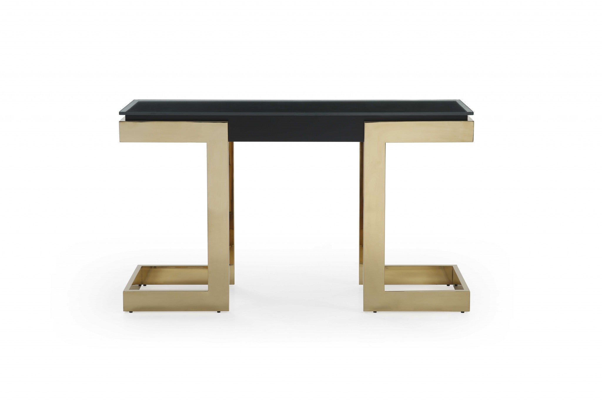 52" Black and Gold Glass Pedestal Console Table-4