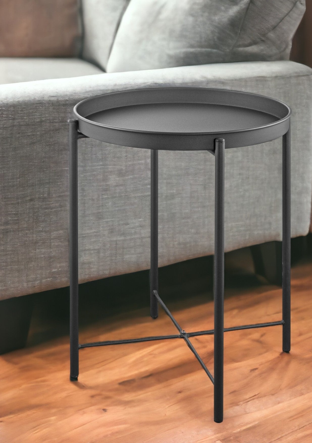21" Gray Aluminum Round End Table-1