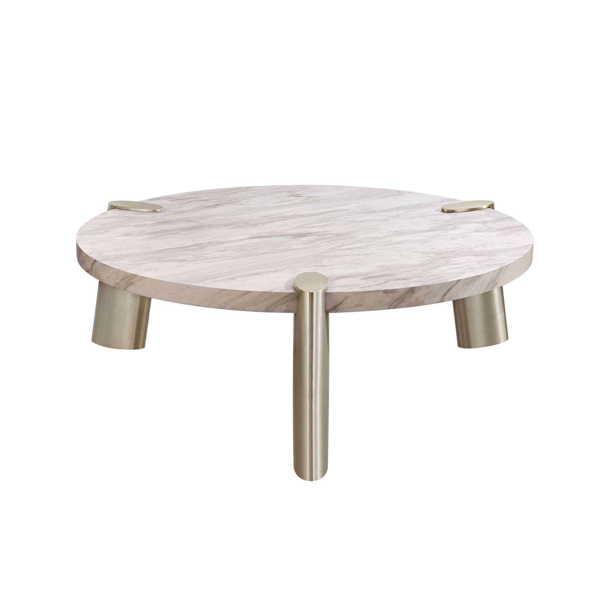 48" White and Silver Marble and Stainless Steel Round Coffee Table-1