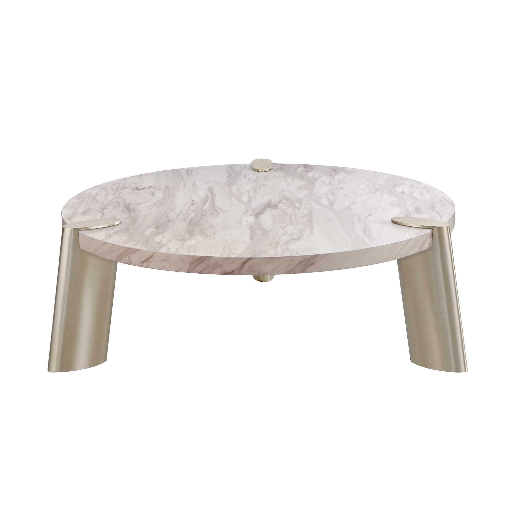 48" White and Silver Marble and Stainless Steel Round Coffee Table-2