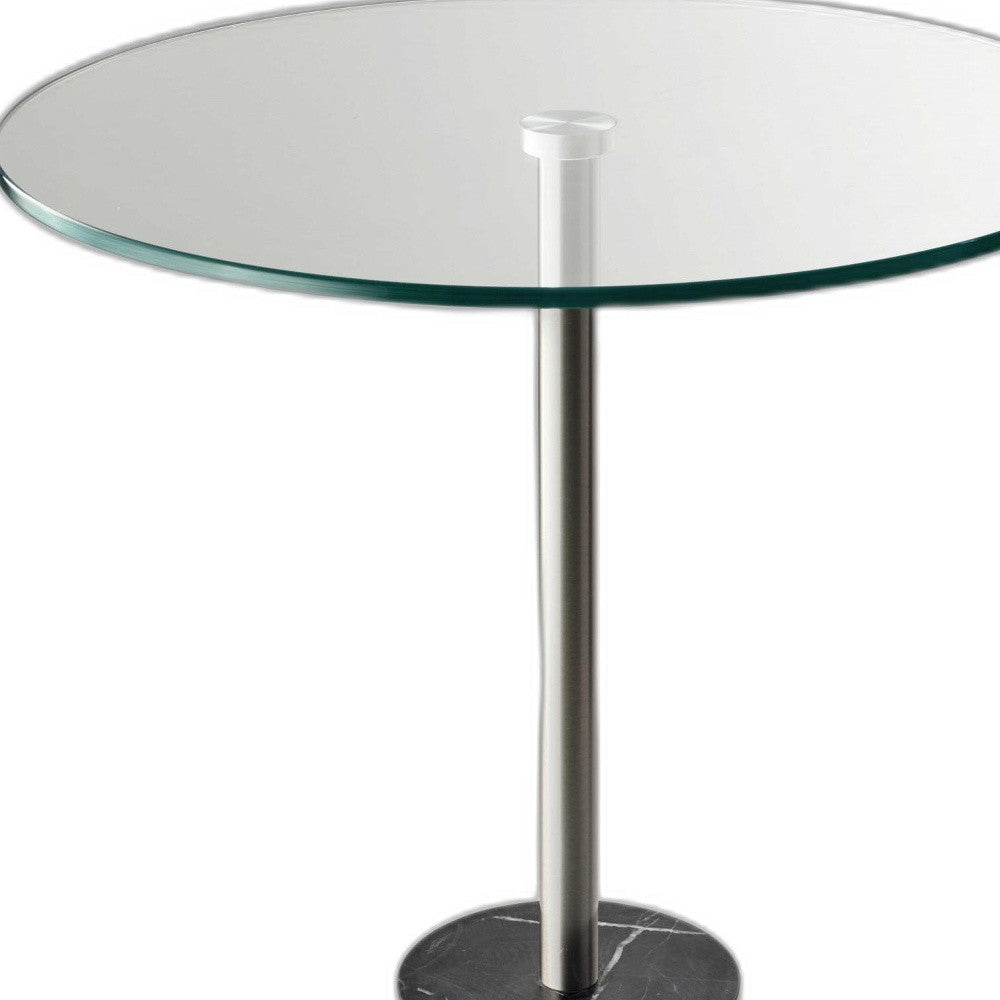 21" Silver And Clear Glass Round End Table-3