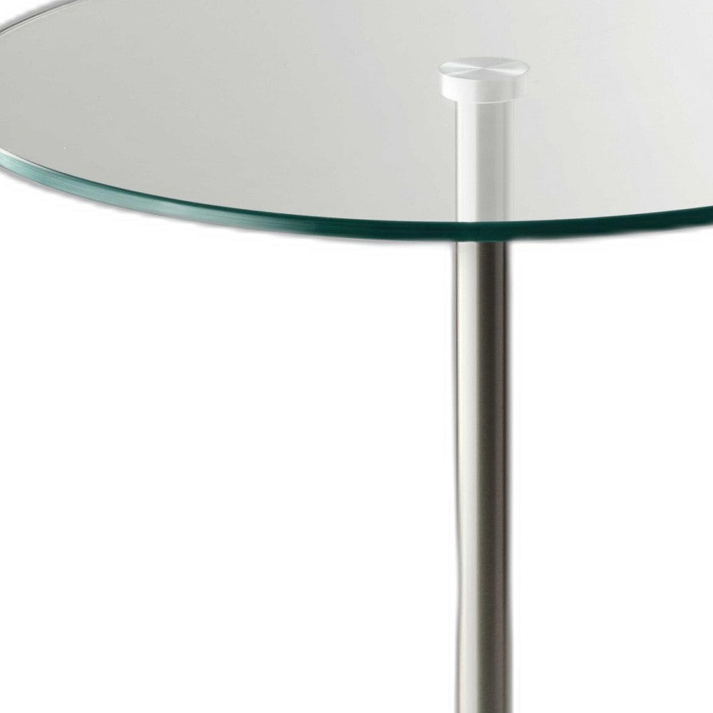 21" Silver And Clear Glass Round End Table-4