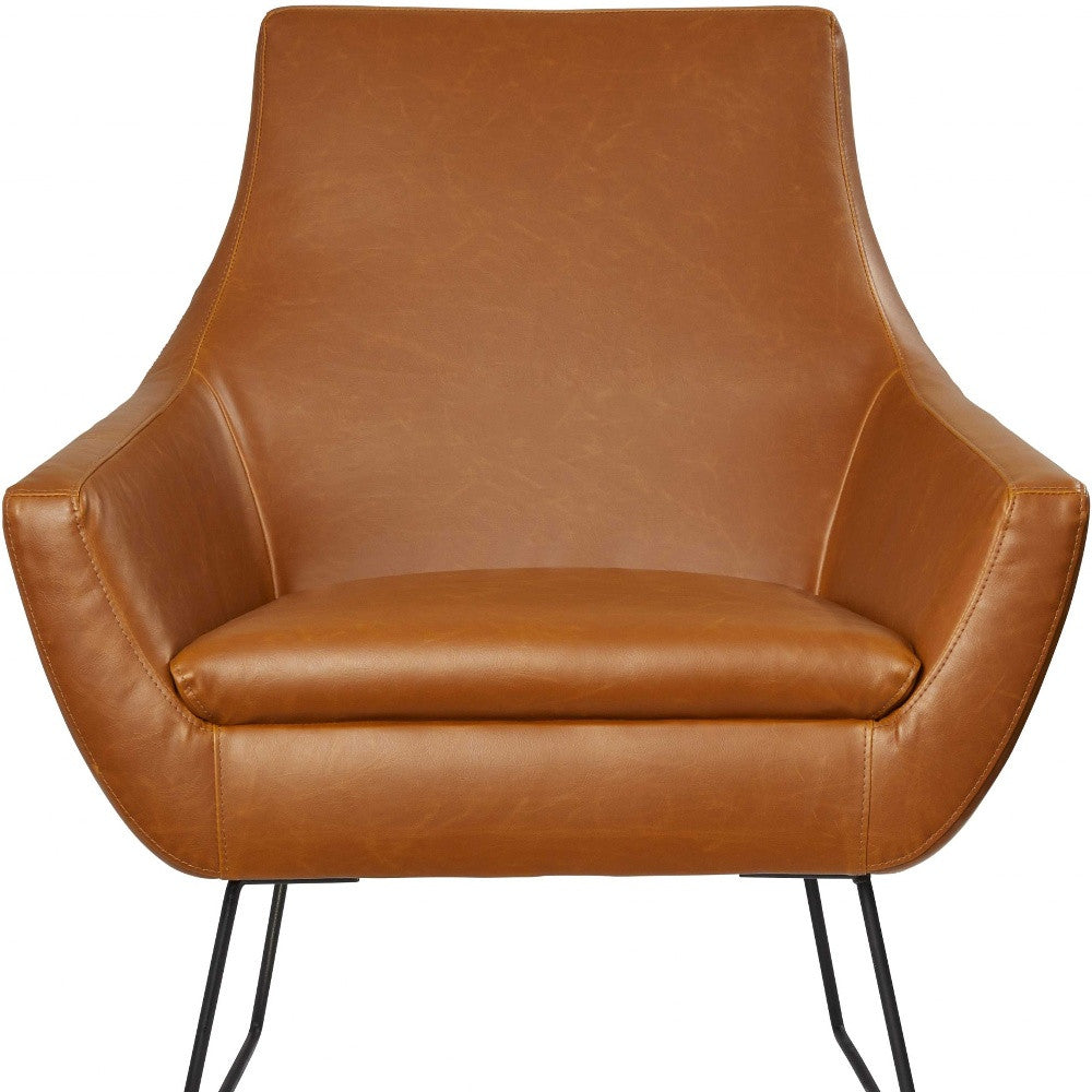 33" Brown and Black Faux Leather Distressed Arm Chair-3