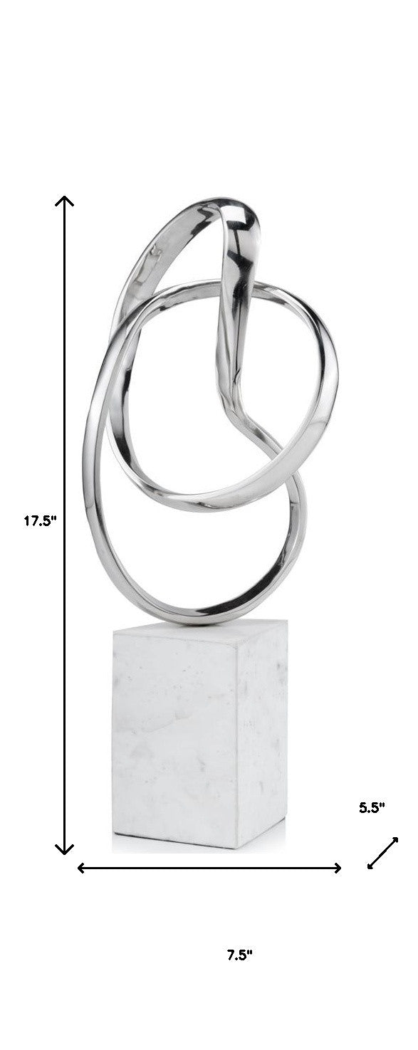 18" Silver and White Marble and Aluminum Sculpture-7