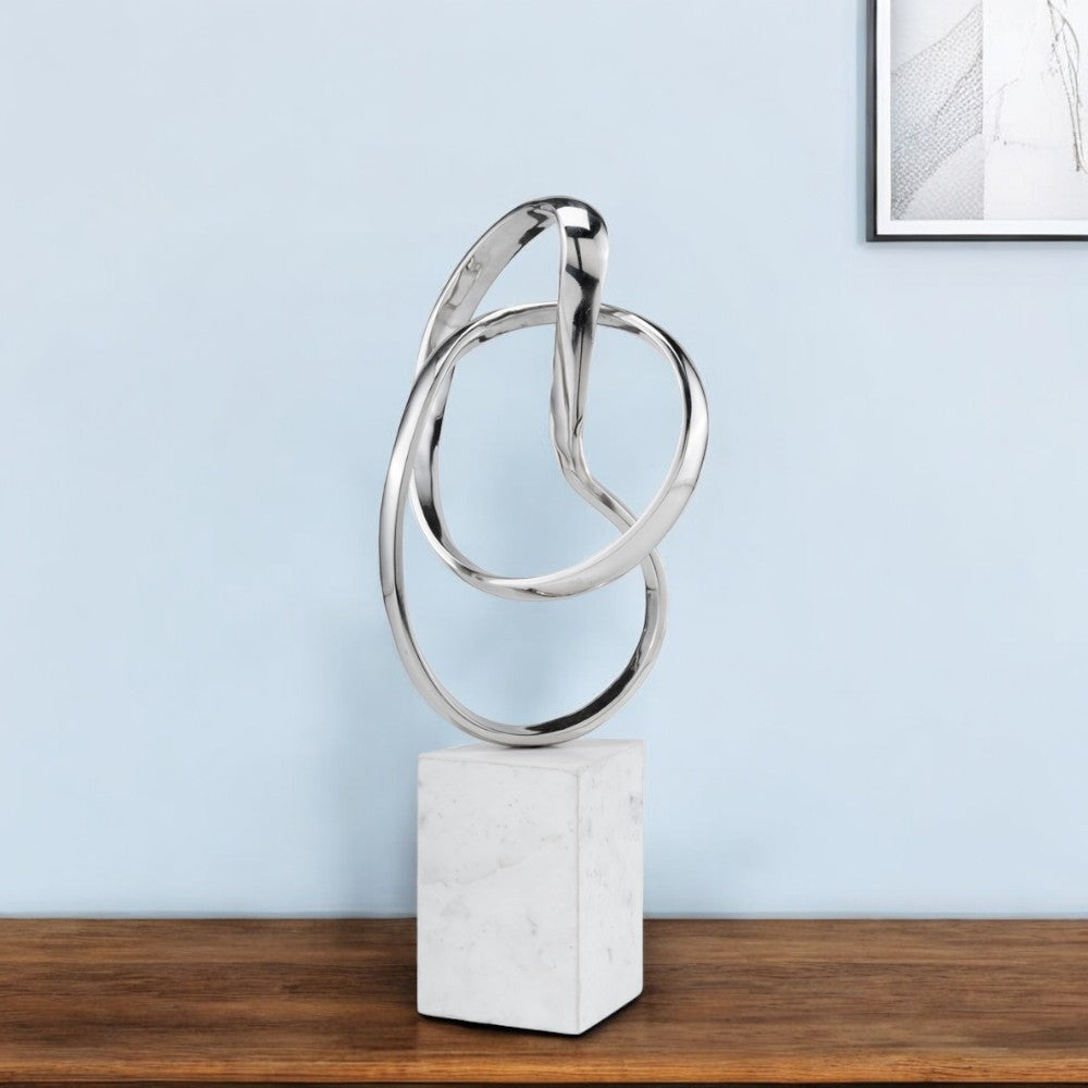 18" Silver and White Marble and Aluminum Sculpture-0