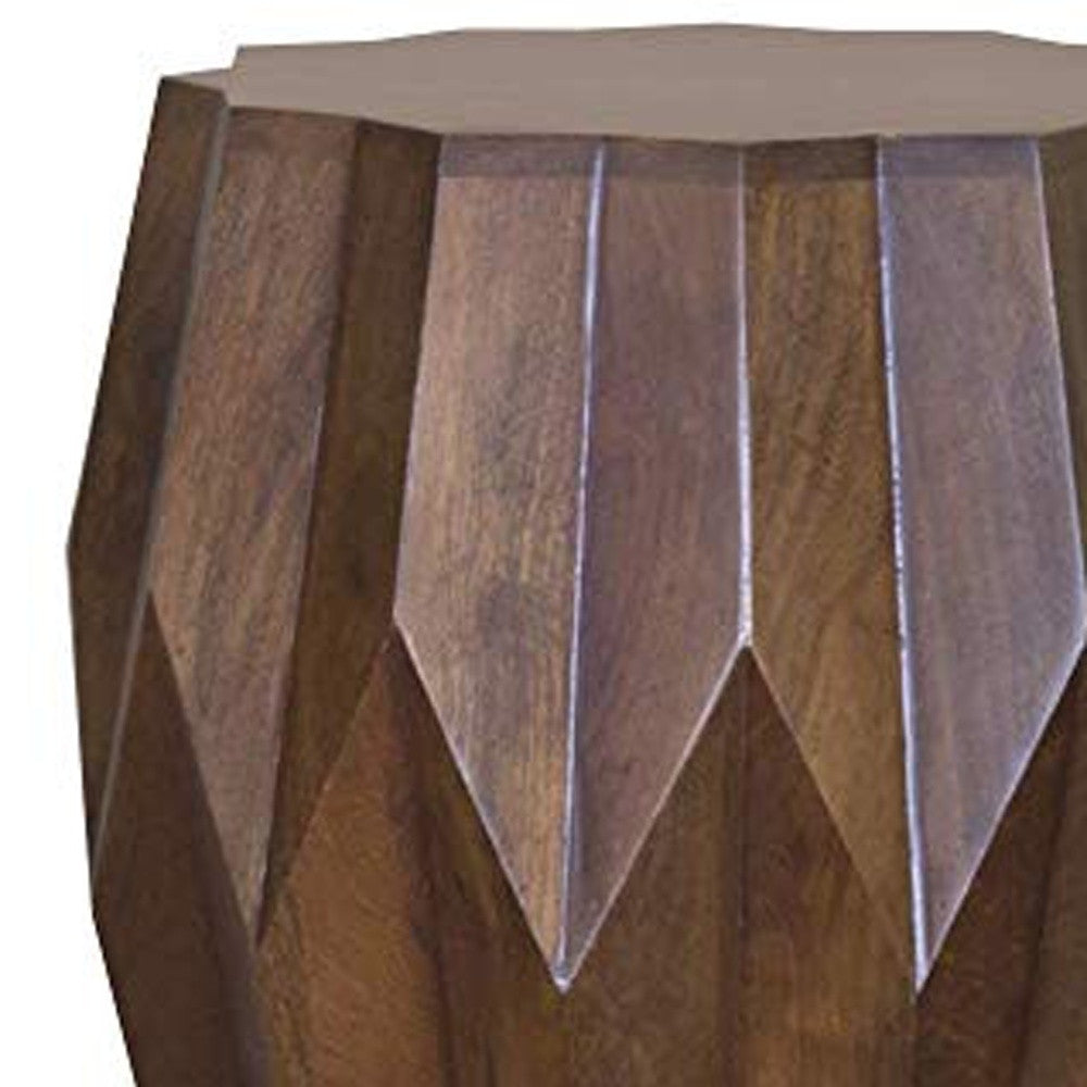 23" Dark Brown Solid Wood Drum End Table-4