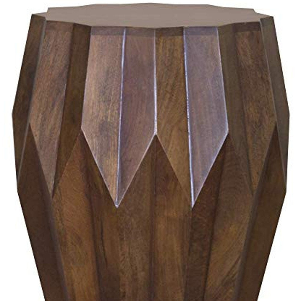 23" Dark Brown Solid Wood Drum End Table-3