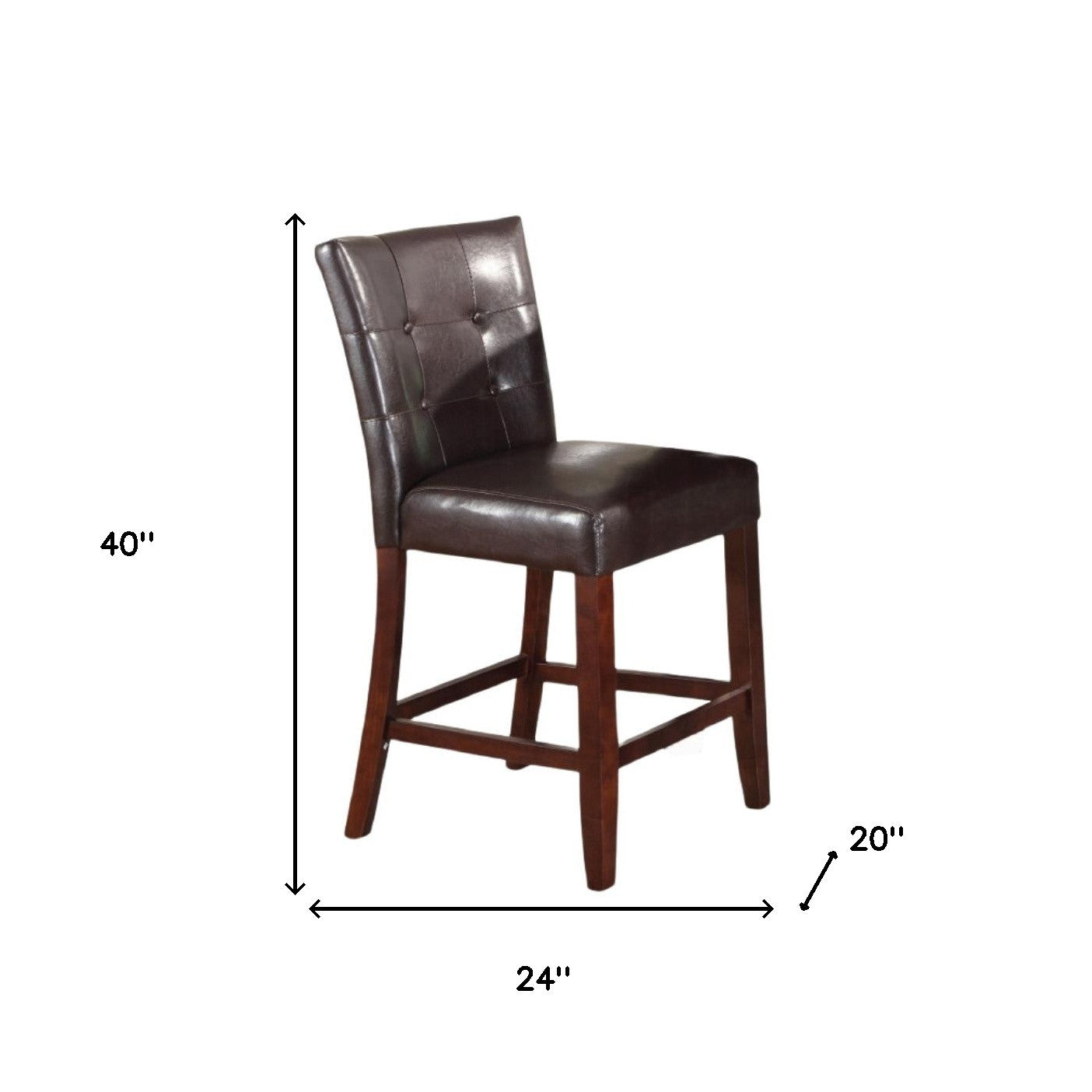 Set of Two 24" Espresso and Brown Faux Leather and Solid and Manufactured Wood Counter Height Bar Chairs-4