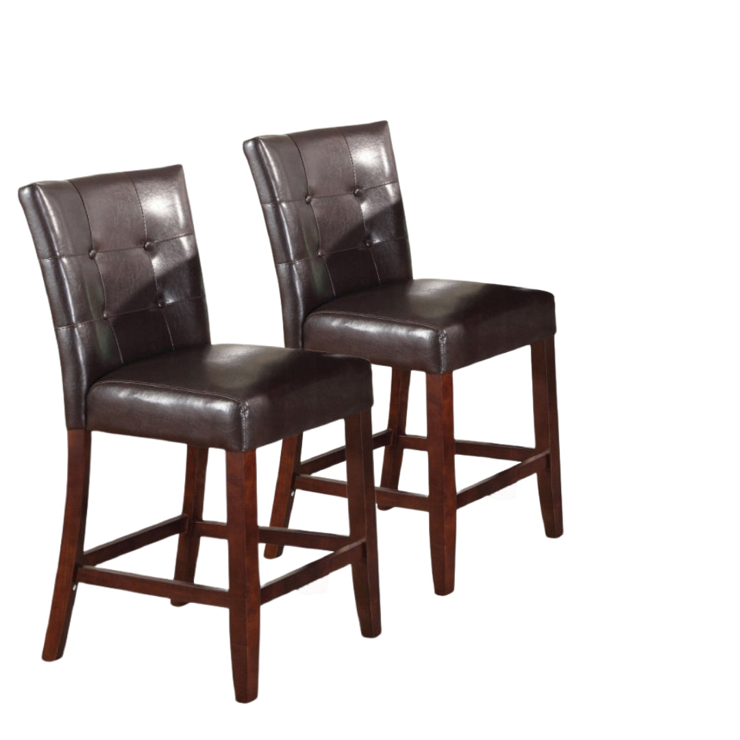 Set of Two 24" Espresso and Brown Faux Leather and Solid and Manufactured Wood Counter Height Bar Chairs-2