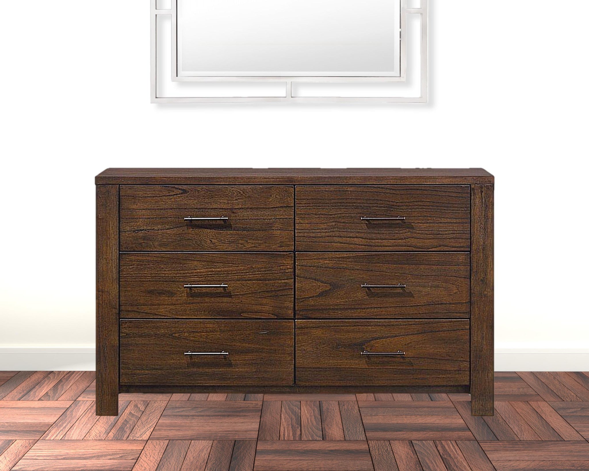 59" Brown Metal Six Drawer Dresser-5