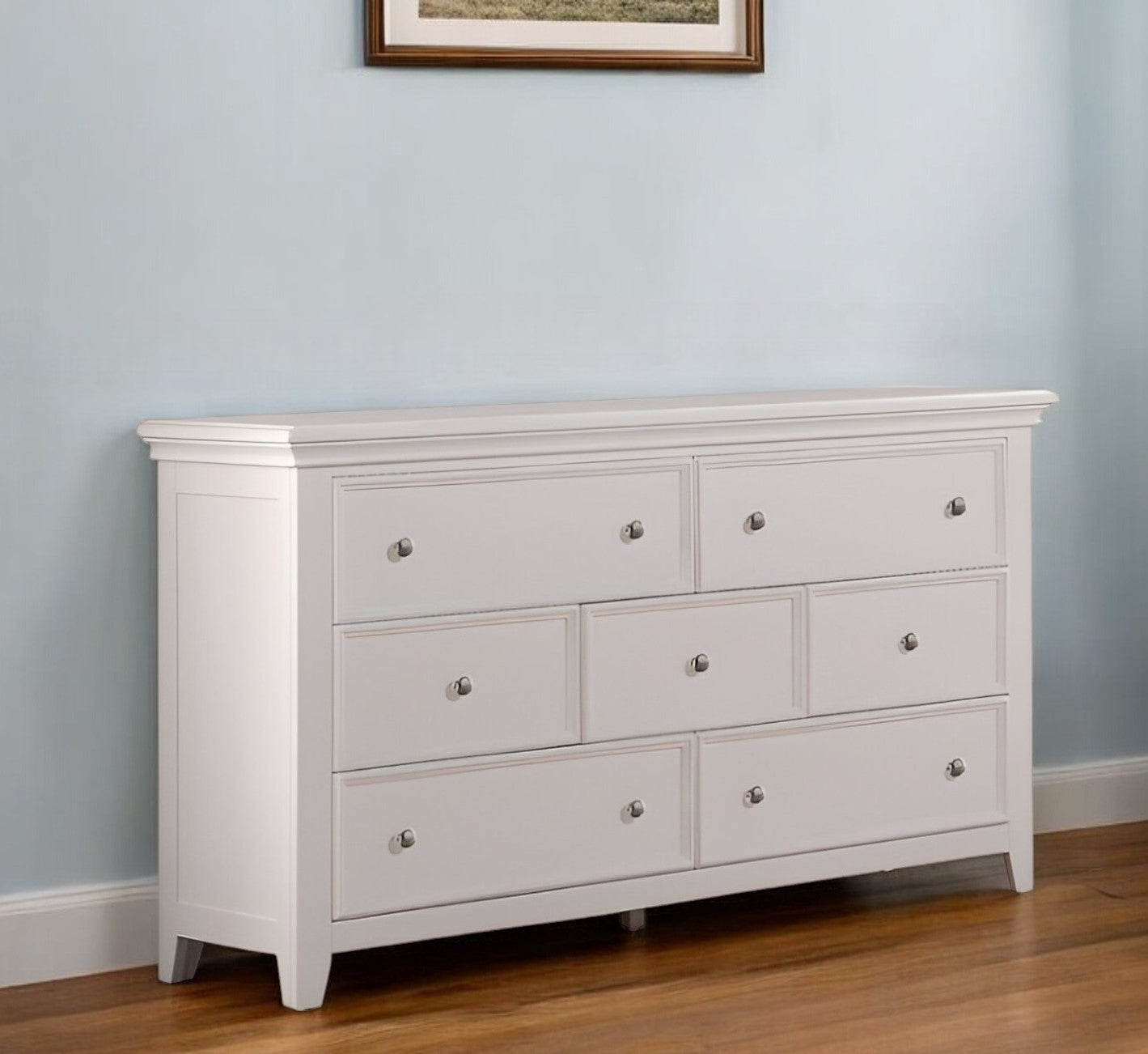 58" White Solid Wood Seven Drawer Triple Dresser-0