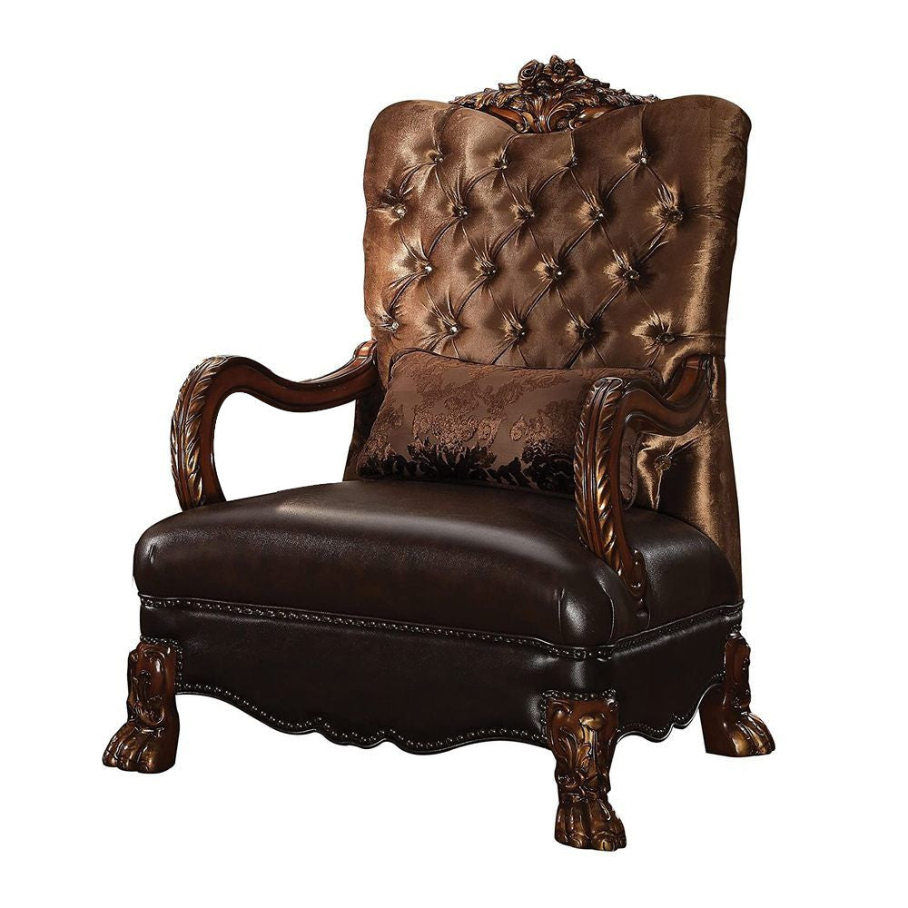 34" Golden Brown and Chocolate Velvet Tufted Arm Chair And Toss Pillow-0