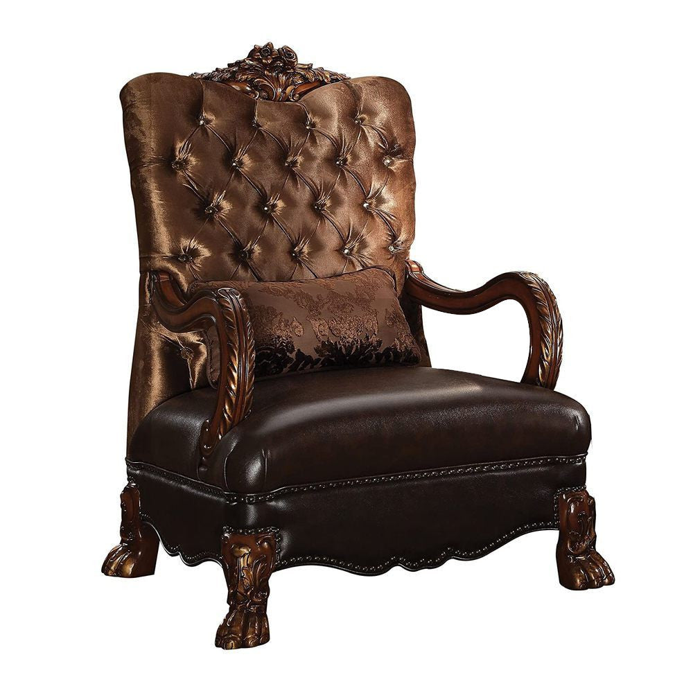 34" Golden Brown and Chocolate Velvet Tufted Arm Chair And Toss Pillow-4