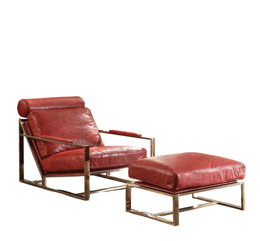 29" Red and Gold Top Grain Leather Arm Chair-1