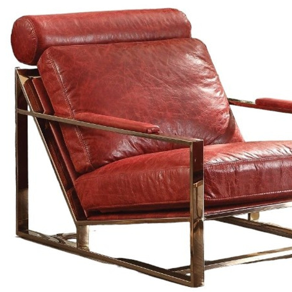 29" Red and Gold Top Grain Leather Arm Chair-3