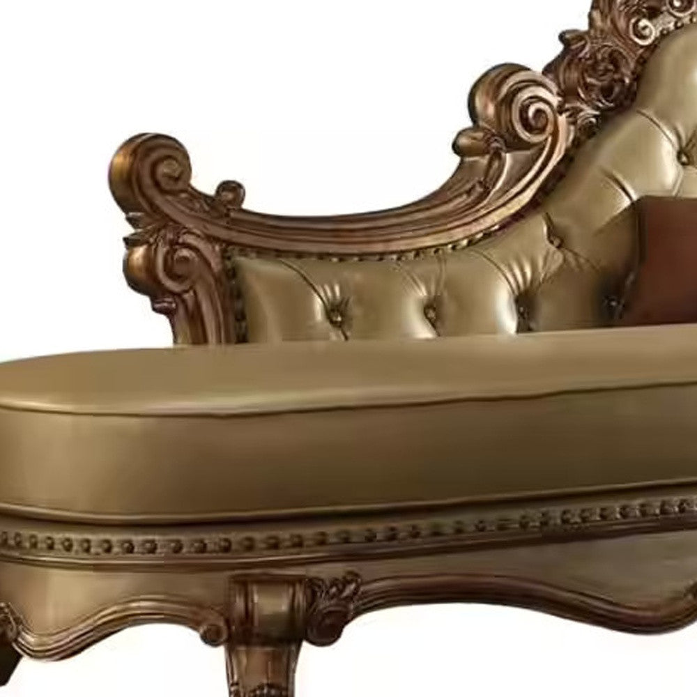 81" Bone and Pearl Faux Leather Tufted Lounge Chair And Toss Pillows-2