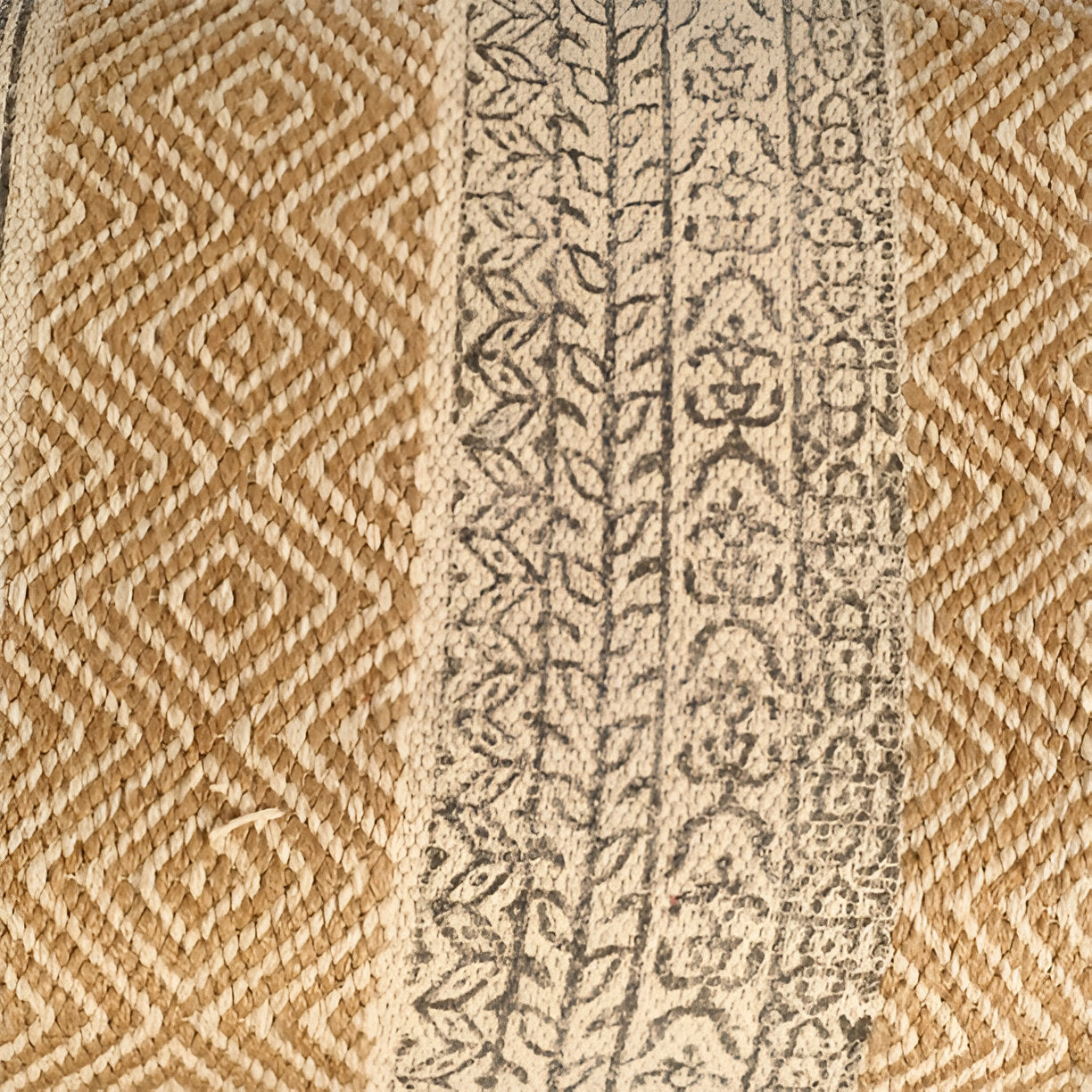 59" Beige Orange and Brown Geometric Upholstered Jute Accent Bench-3