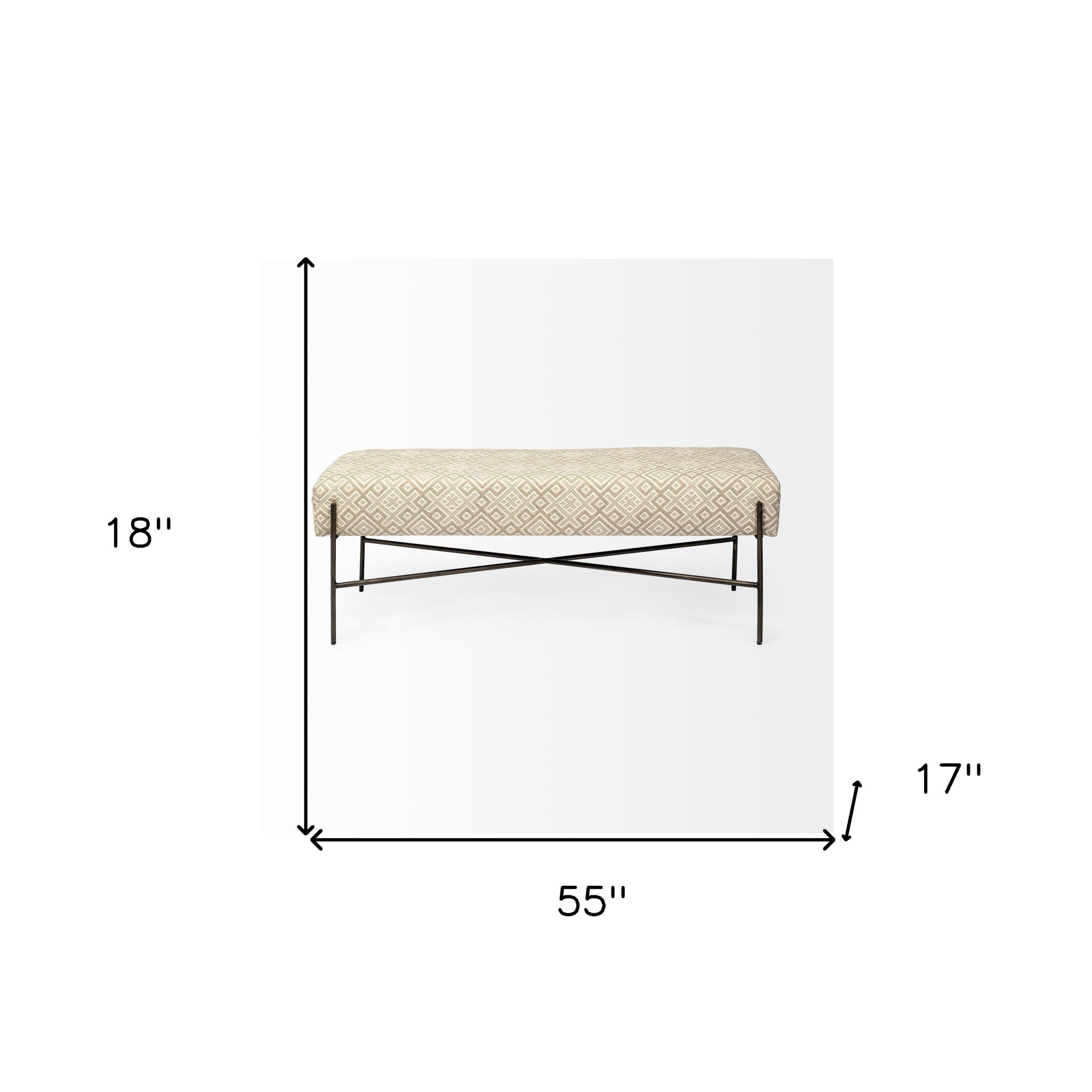 17" Cream and Black Upholstered Cotton Blend Geometric Bench-6