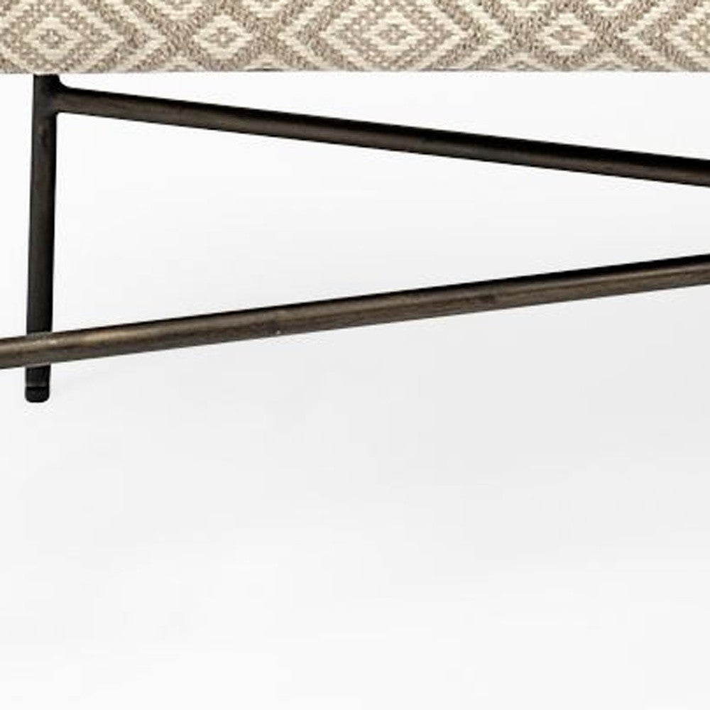 17" Cream and Black Upholstered Cotton Blend Geometric Bench-5