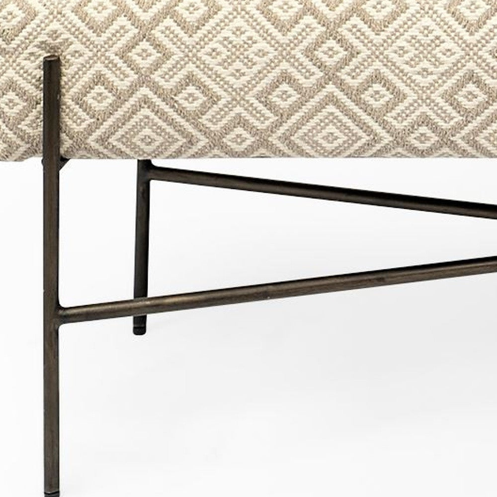 17" Cream and Black Upholstered Cotton Blend Geometric Bench-4