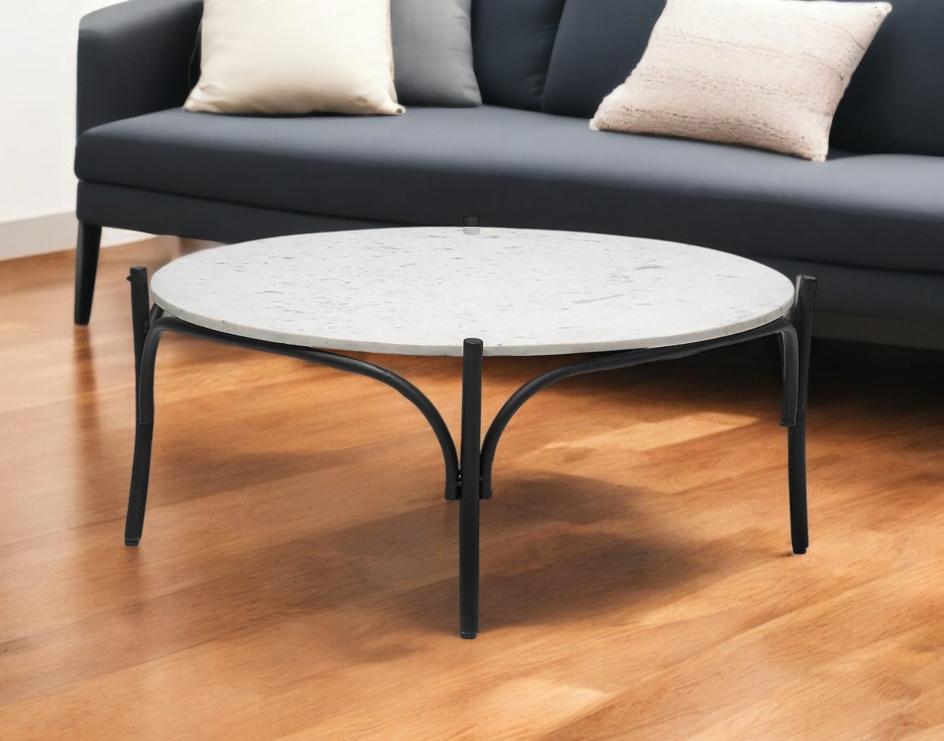 36" Brown and Black Wood and Metal Round Coffee Table-0