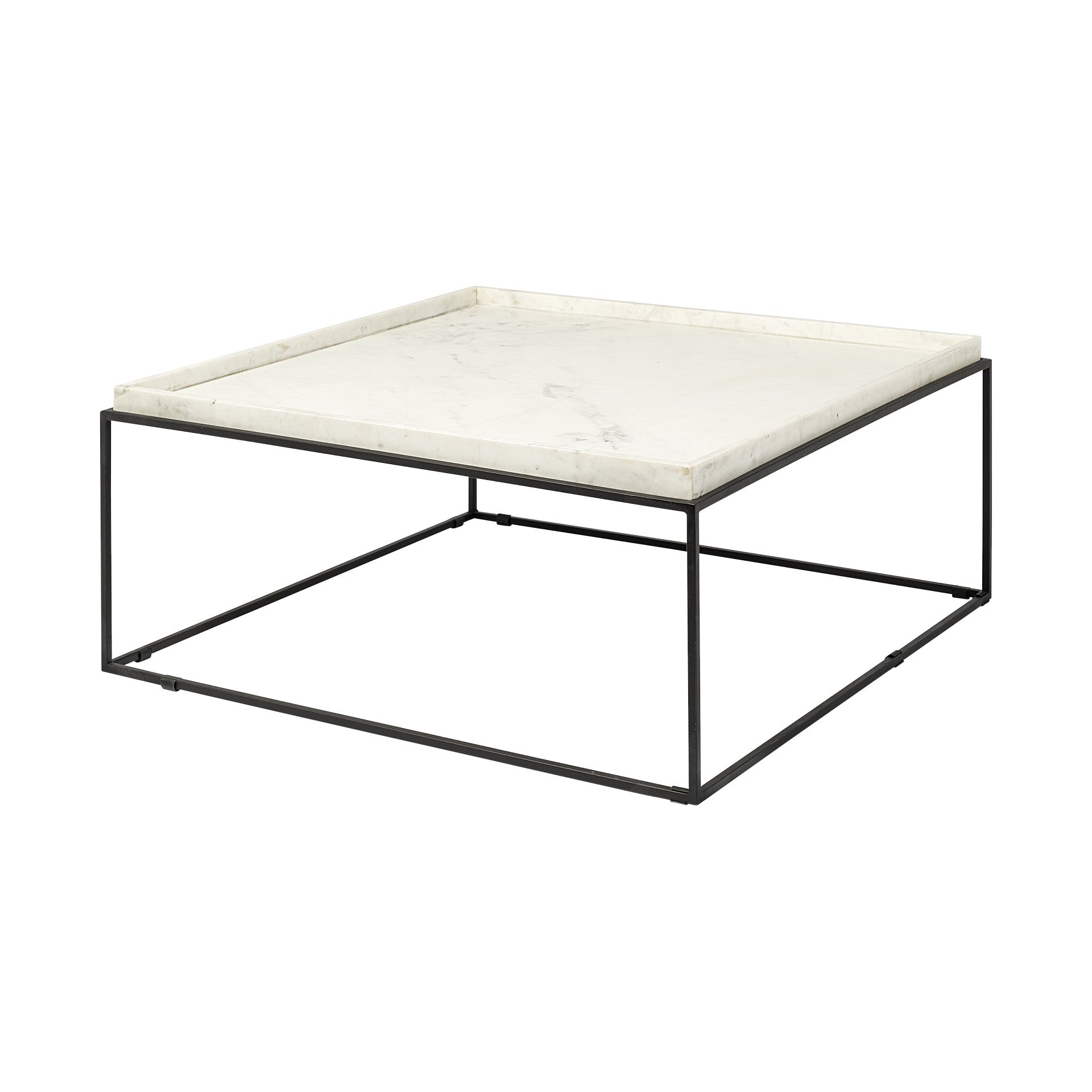 36" White and Black Genuine Marble and Metal Square Coffee Table-1