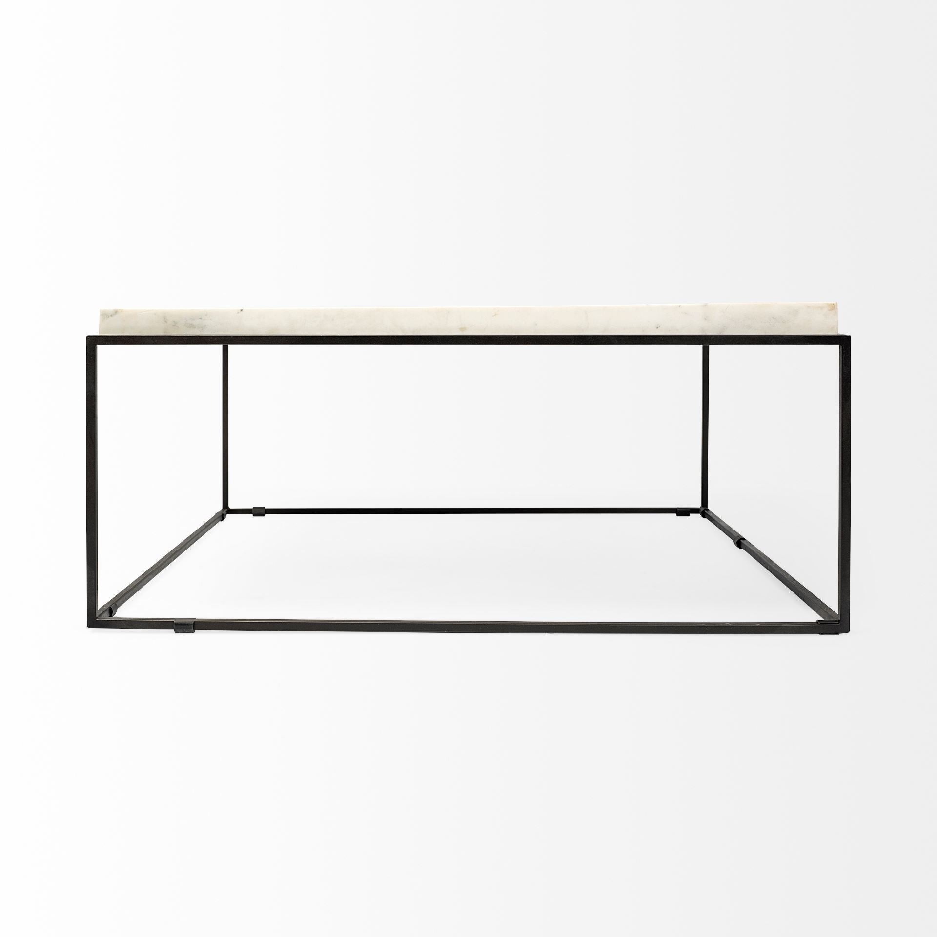 36" White and Black Genuine Marble and Metal Square Coffee Table-3