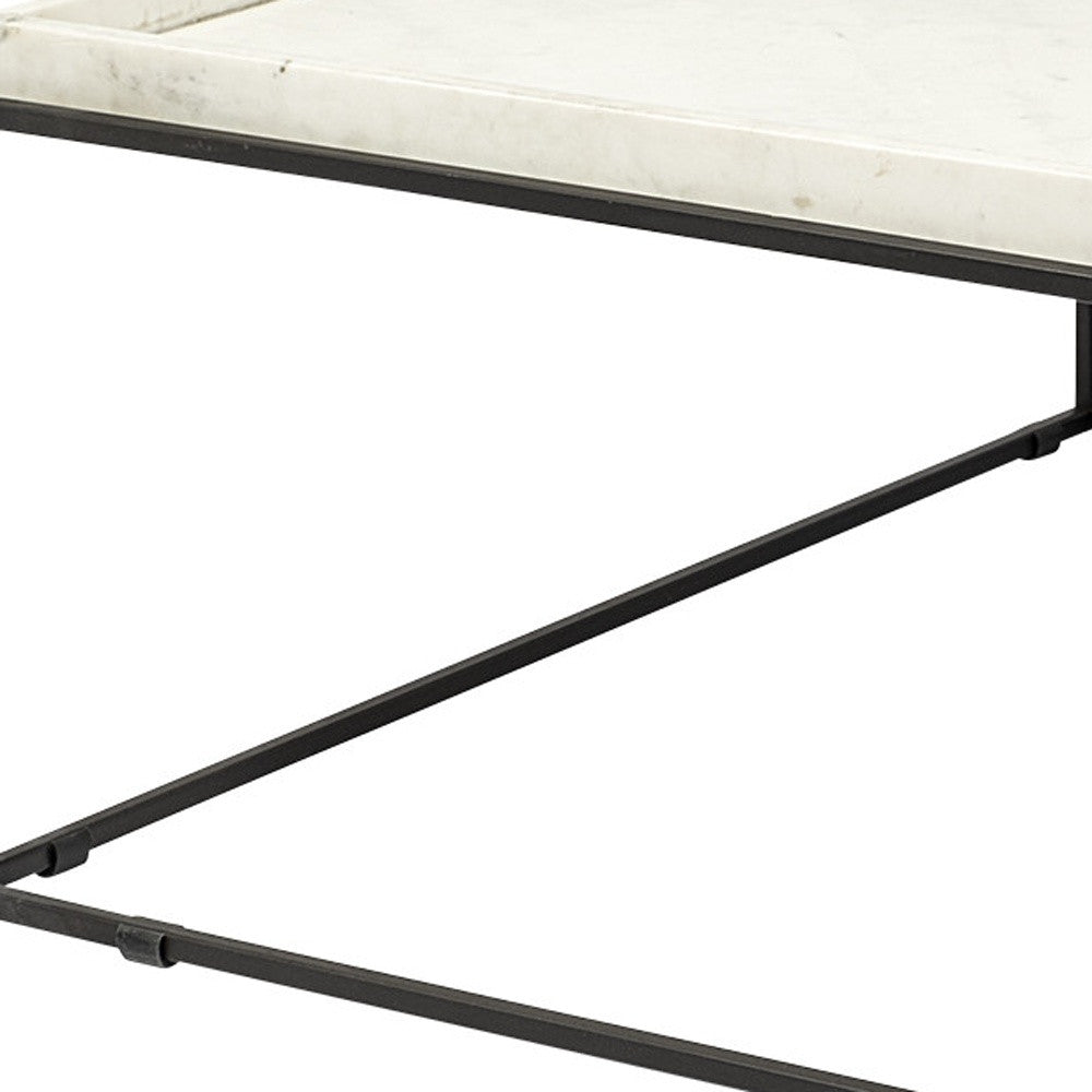 36" White and Black Genuine Marble and Metal Square Coffee Table-5