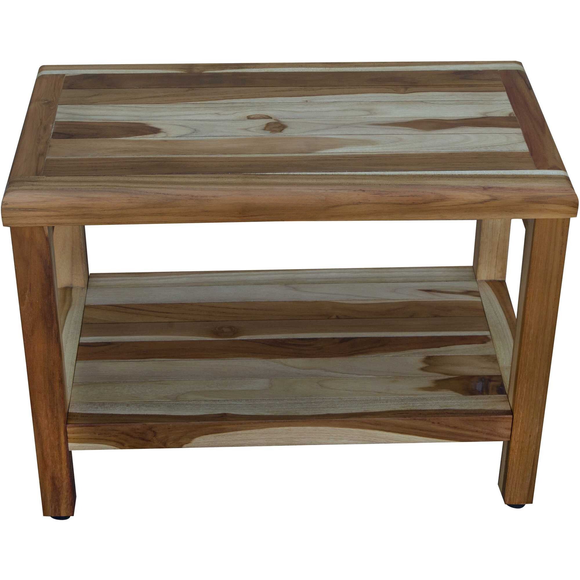 24" Natural Teak Rectangular Shower Bench With Shelf-3