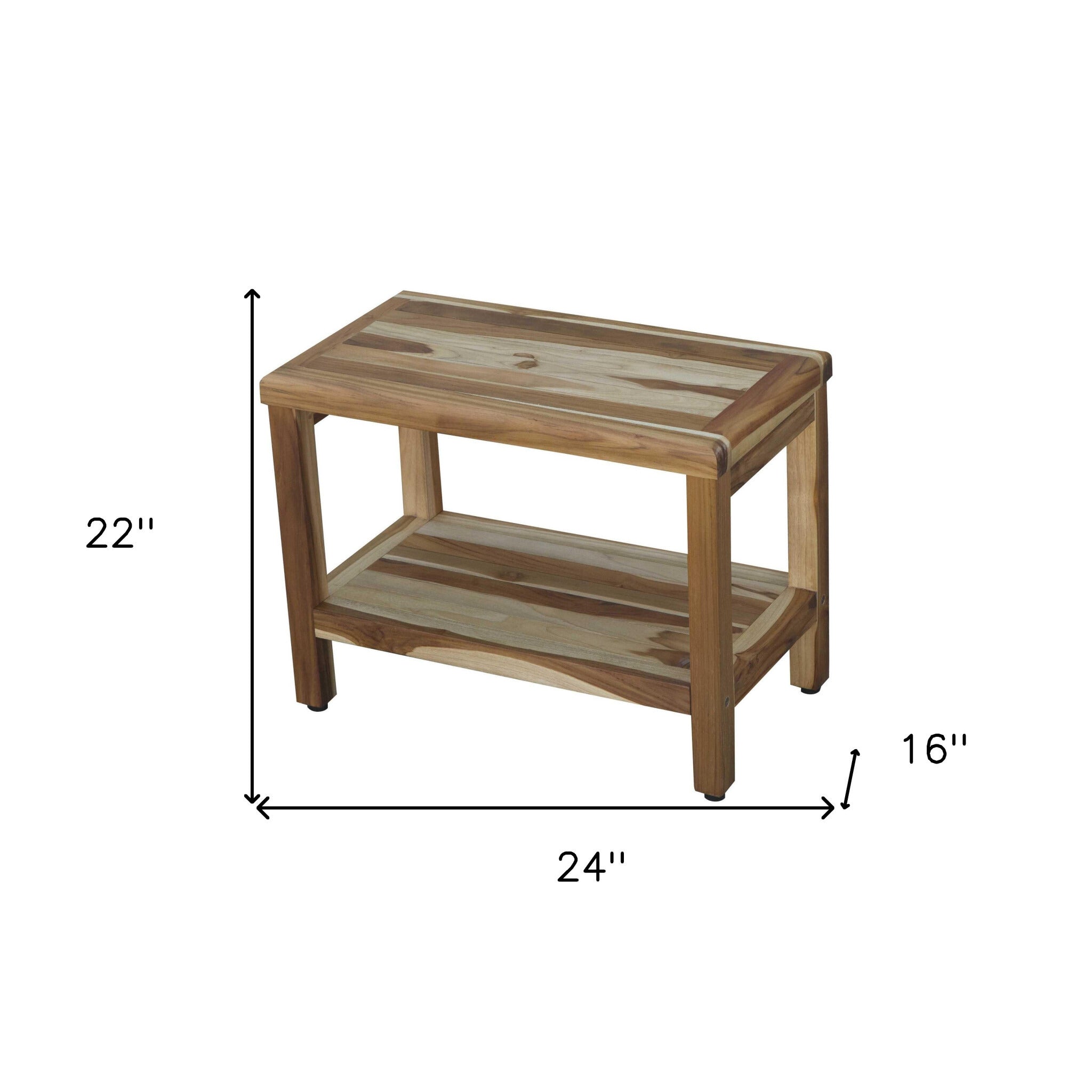 24" Natural Teak Rectangular Shower Bench With Shelf-4