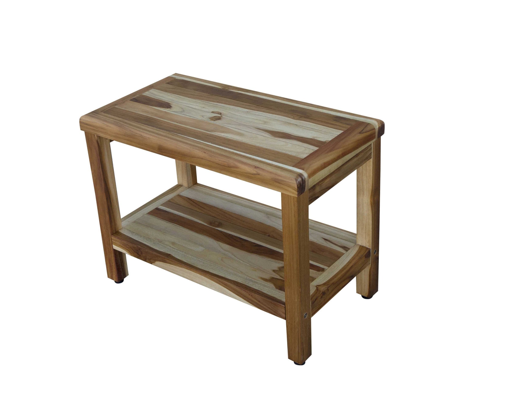 24" Natural Teak Rectangular Shower Bench With Shelf-1