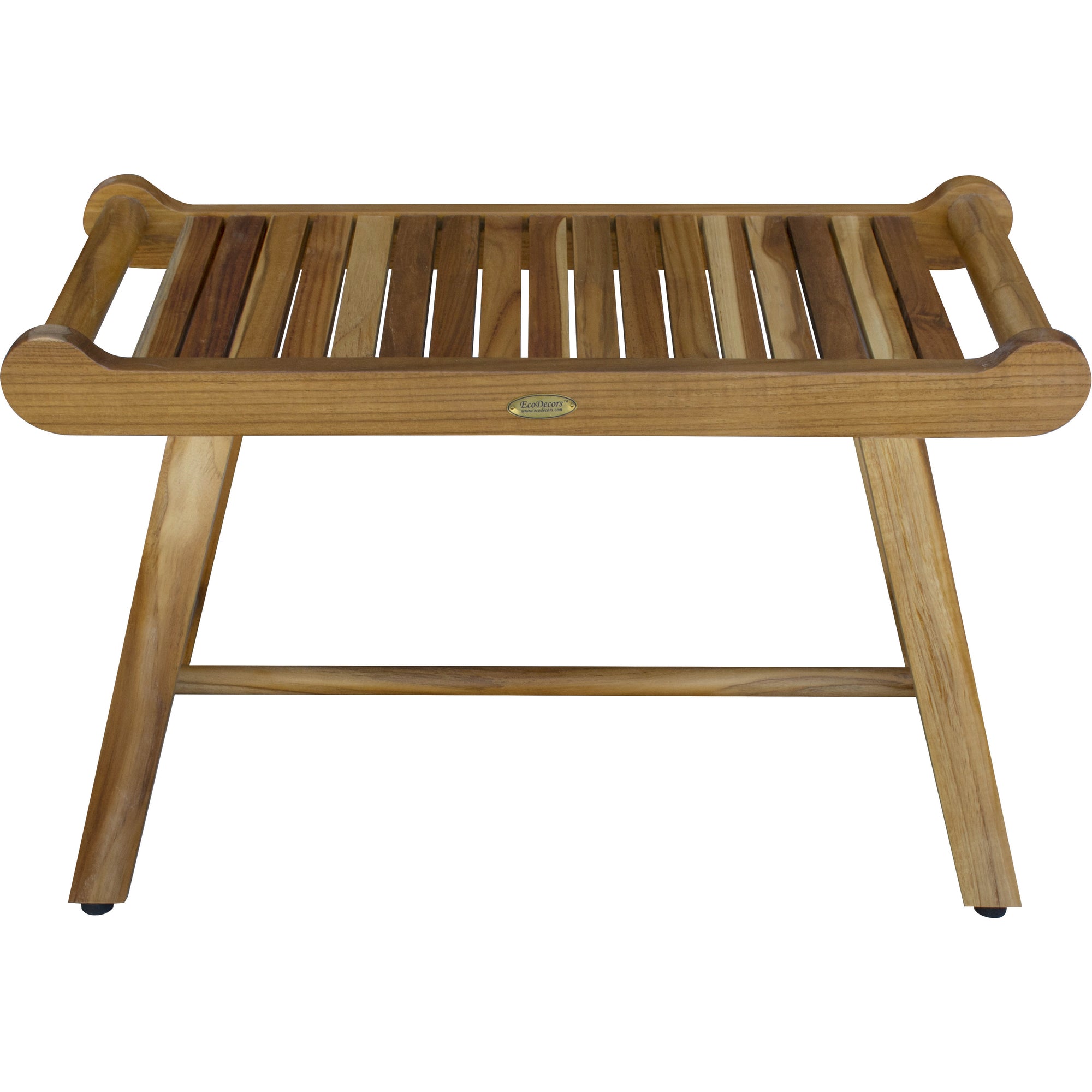 Rectangular Teak Shower Bench With Handles In Natural Finish-0