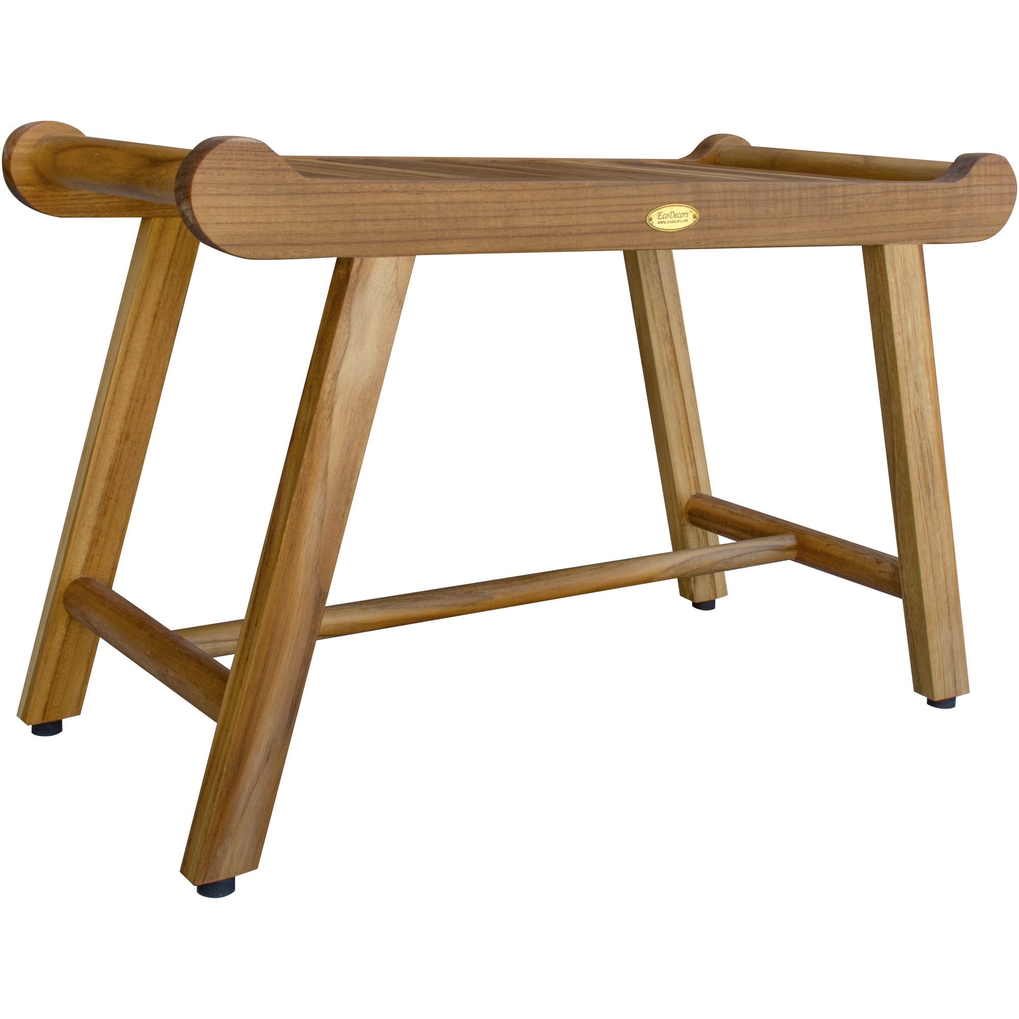 Rectangular Teak Shower Bench With Handles In Natural Finish-2