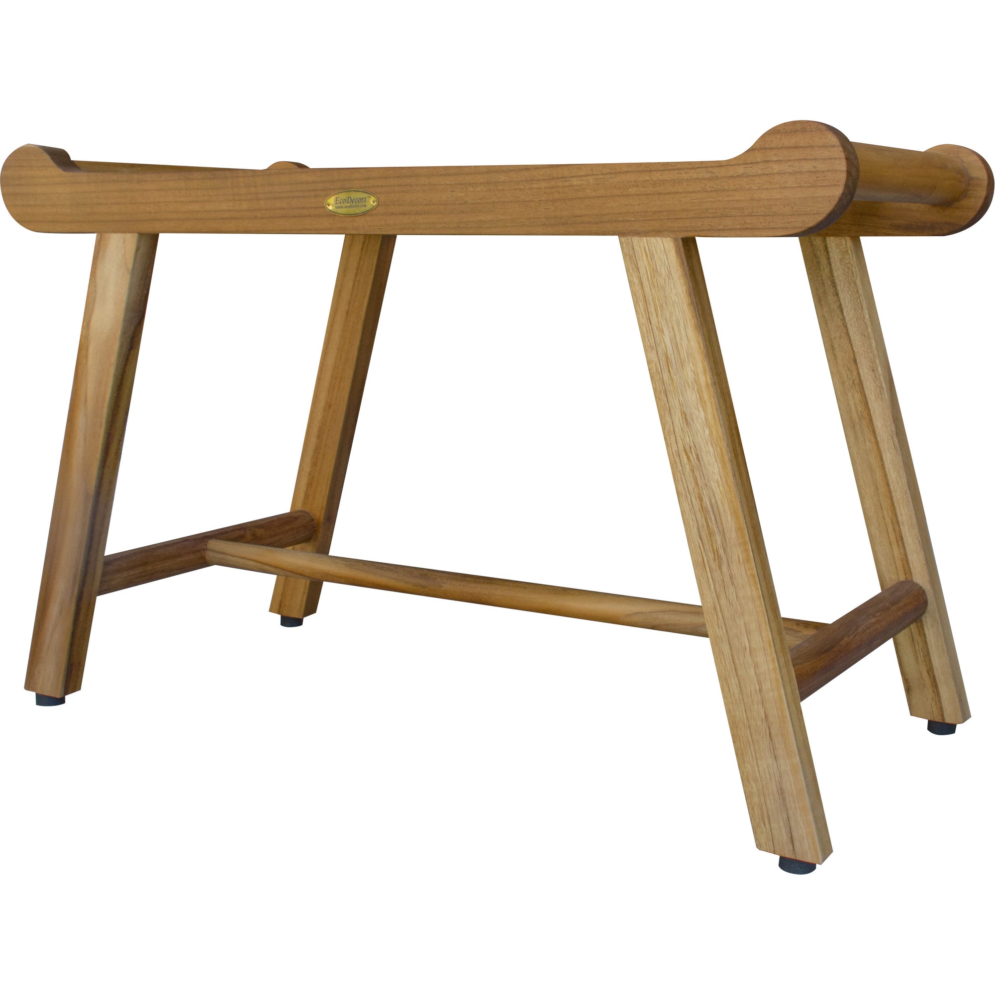 Rectangular Teak Shower Bench With Handles In Natural Finish-3