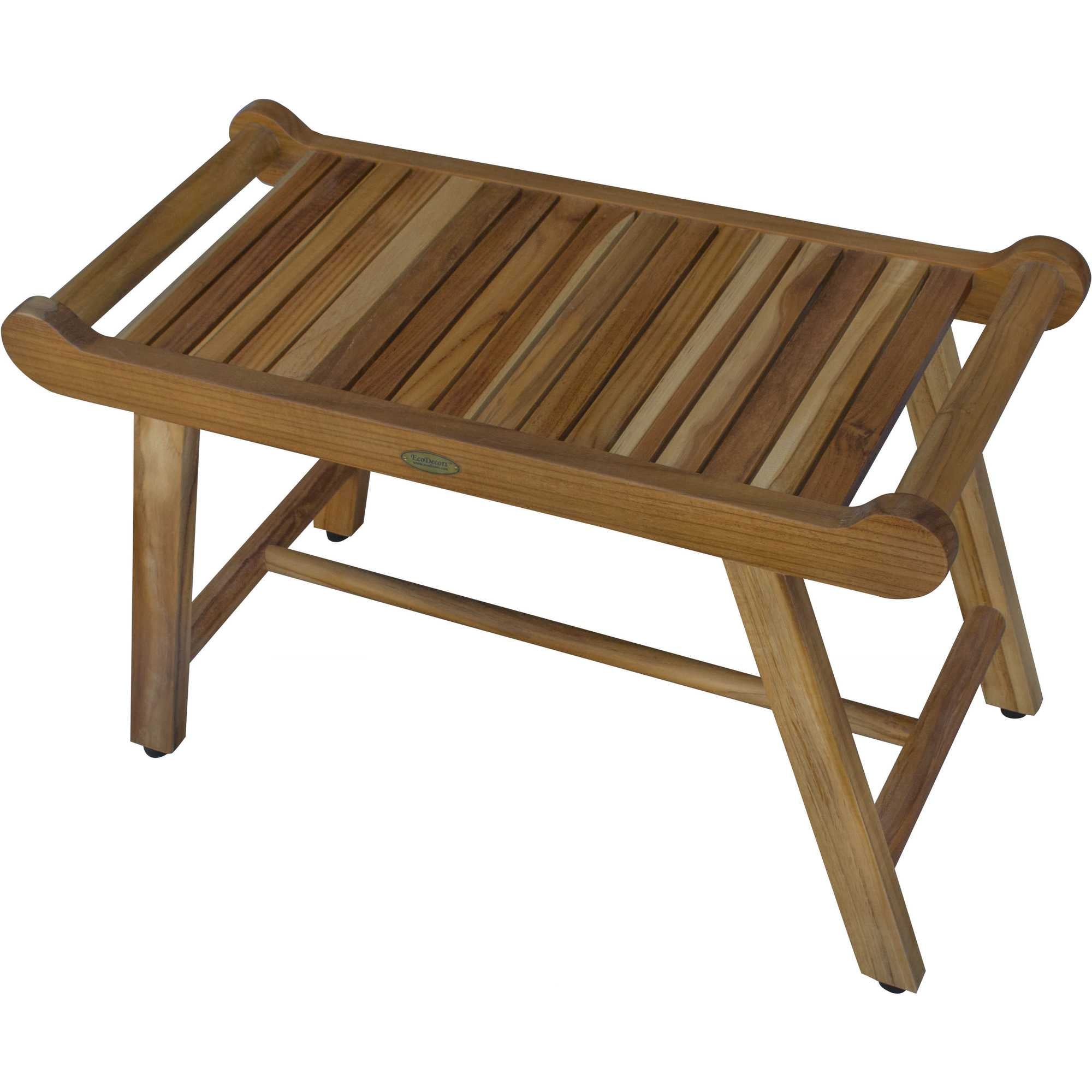 Rectangular Teak Shower Bench With Handles In Natural Finish-4